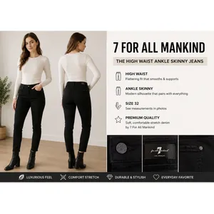 Seven For All Mankind WOMEN’s Black High Waist Ankle Skinny Jeans Size 32 EUC thumbnail 3