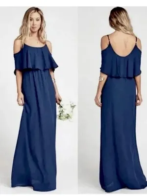 Show Me Your Mumu Caitlin Ruffle Maxi Dress in Rich Navy Crisp Blue Size XS thumbnail 2
