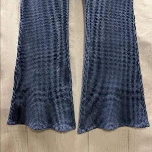 Aerie Blue High Waisted Cozy Waffle Knit Pull On High Waist Flare Pants Medium thumbnail 3