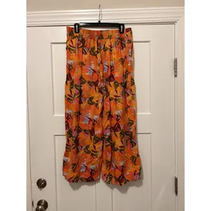 Women Linen Pants Wide Leg Orange Tropical Multi Color C&C California Size Large thumbnail 7