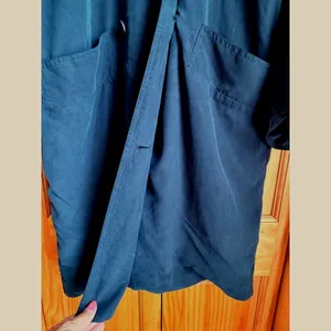 Aritzia Babaton Fluid Drape Trench 100% Silk Navy Button Roll Sleeve I-Ol L Flaw thumbnail 7