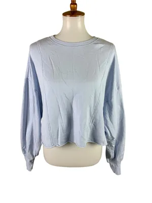 Offline By Aerie Light Blue Cropped Sweatshirt M Oversized Raw Hem Pullover thumbnail 2