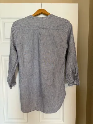 L.L.Bean Linen Pinstripe Pullover Shirt Sz Small Coastal Grandmother Breezy W3 thumbnail 2