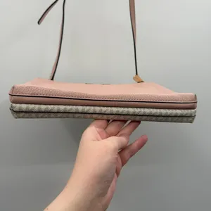Michael Kors Trisha Medium Pebbled‎ Leather Pink Cream Logo Print Crossbody Bag thumbnail 6
