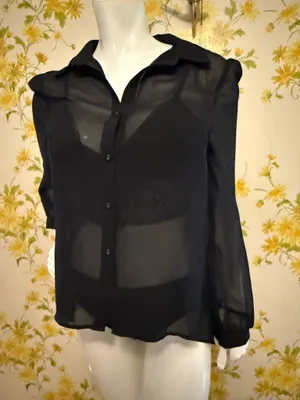 TCEC Black Sheer Button-Up Blouse size S/M thumbnail 3