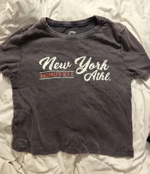 New York Ribbed Baby Tee Gray Size M thumbnail 1