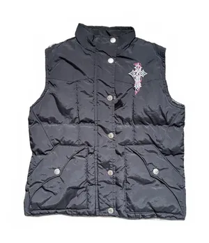 Y2K Cowgirl Hardware Black Puffer Vest Medium Rhinestone Cross Western Goth thumbnail 1