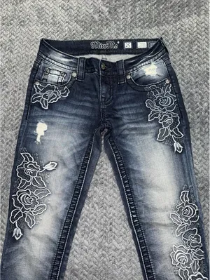 Miss Me Womens Ankle Skinny Medium Wash Embroidered Mid Rise Sz 25 thumbnail 2