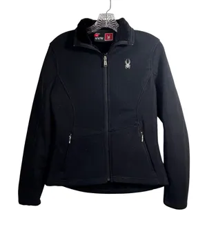 Spyder Womens Black‎ Waffle Knit Full Zip Faux Fur Lined Sweater Jacket Small thumbnail 1