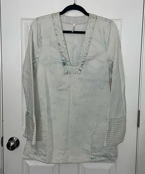 FREE PEOPLE "Dreaming of Denim" Tunic Dress/Top Cloud Wash Small (Oversized) NWT thumbnail 8