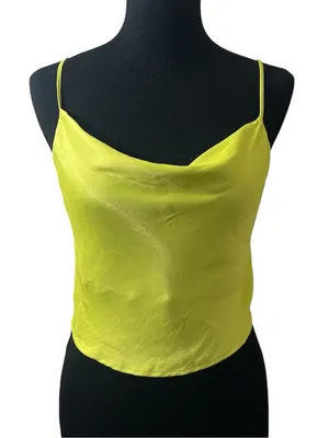 Zara Neon Yellow Satin Cowl Neck Camisole thumbnail 1