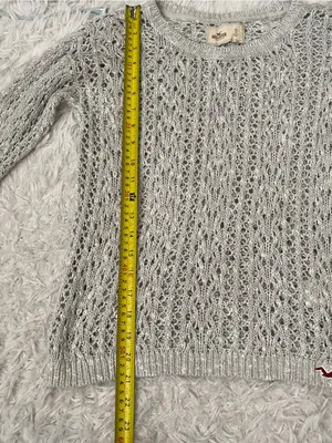 Hollister Co light gray open knit crotchet sweater top womans size small thumbnail 7
