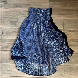 Blue and White Ruffled Asymmetrical Midi Skirt thumbnail 6