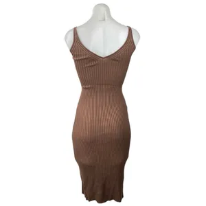 Abercrombie & Fitch Brown Rib Knit Sleeveless Keyhole Slit Midi Bodycon Dress XS thumbnail 3