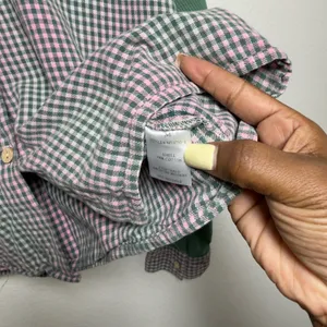 Oli & Hali Womens 100% Cotton Button Up Shirt M Green Pink Gingham Waffle Knit thumbnail 5