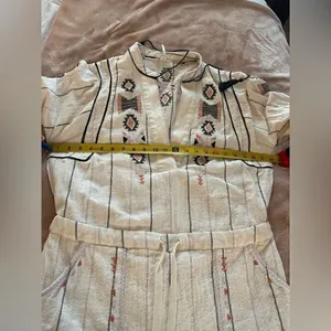 Free People Baja Boho Aztec Embroidered Crean V Neck Romper Size S/P thumbnail 11