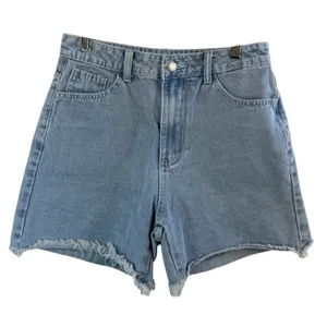 Distressed High Rise Denim Shorts M Raw Hem Light Wash Jean Cutoff Casual Boho‎ thumbnail 1