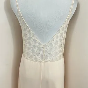 Vintage 70’s Peach Nylon & Lace Maxi NightGown Plunging Neckline L thumbnail 5