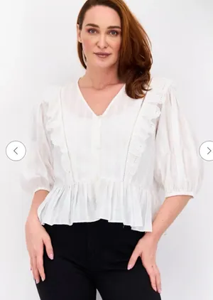 Scotch & Soda White Ruffle V-Neck Peplum Blouse thumbnail 1