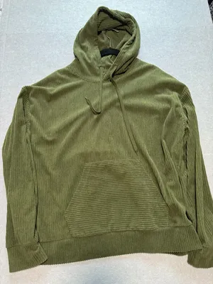 Olive Green Corduroy Oversized Pullover Hoodie with Pocket thumbnail 2
