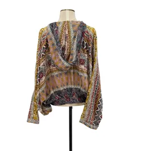Free People Hold‎ On Tight Gauze Pullover Top Hooded Floral Paisley XS Small thumbnail 9