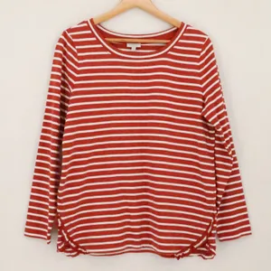 Talbots Ruffle Hem Striped Long Sleeve Tshirt Womens Size MP Red White Cotton thumbnail 1