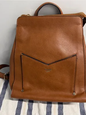 Dune London Tan Leather Backpack with Front Pocket thumbnail 1