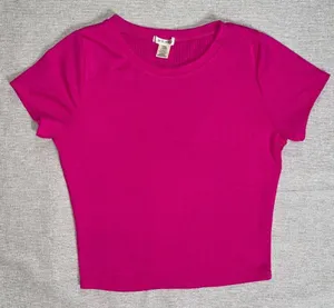Bozzolo | Pink Ribbed Crewneck Cropped Tee | Large thumbnail 1