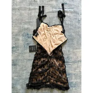 Lulus Beige Be Mine Forever Black Floral Lace Ruched Bodycon Dress XS thumbnail 5