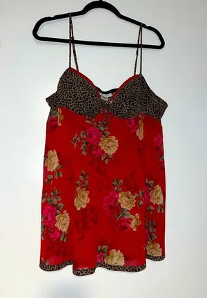 Vintage Seductive 90s Leopard & Floral Satin Slip Dress Sexy Babydoll Nightie‎ thumbnail 1
