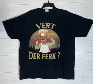 Fruit of the Loom THE SWEDISH CHIEF "VER DER FERK?" BLACK T-SHIRT XL thumbnail 1
