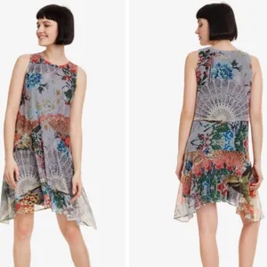 Desigual Large Lucille Tank Dress Asymmetrical Grey Colorful Flowy Spring thumbnail 7