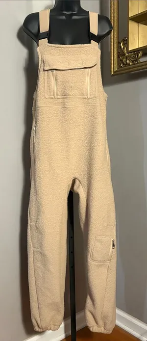 Small Cream Fleece Sherpa Overalls Bibs Winter Pants thumbnail 1