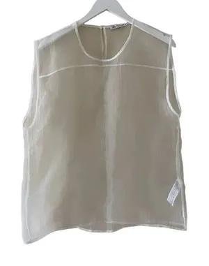 Zara White Sheer Rib Sleeveless Women’s Crewneck SZ L #1696 thumbnail 1