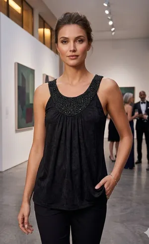 Iz Byer Black Beaded Scoop-Neck Camisole thumbnail 1