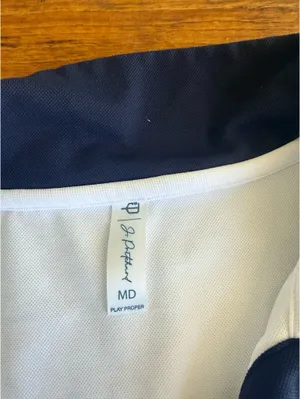 J. Pritchard Hamptons Crop Polo Medium White Navy Tennis Golf Pickleball $98 EUC thumbnail 6