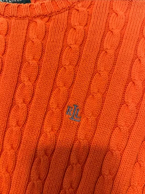 Vintage Ralph Lauren Cable Knit Sweater Orange‎ Crew Neck Size Medium Petite thumbnail 3