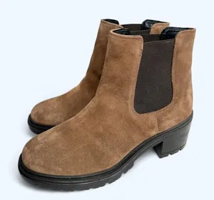GEOX‎ Leather Boots Size 9.5 Brown Ankle Chelsea Pull On Block Heel Booties NEW thumbnail 1