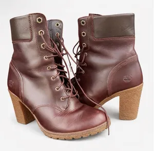 Timberland Glancy Heeled Combat Boots Burgundy Size‎ 8 Leather Lace Up Casual thumbnail 1