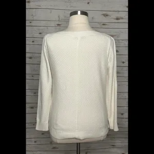 LOFT ivory boatneck textured long sleeve pullover sweater Size Large thumbnail 4