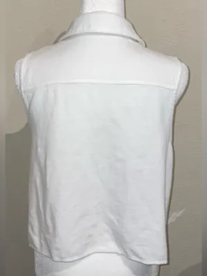 Lulus Women’s Size M White Linen Blend Sleeveless Button Up Blouse Top thumbnail 3