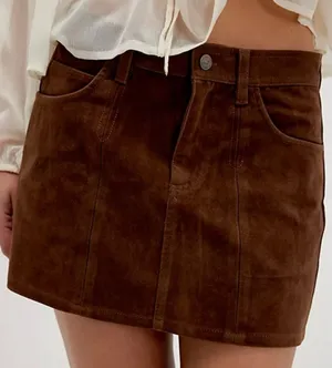 We The Free People Mini Skirt Faux Suede Women’s 12 Chocolate Brown Western Boho thumbnail 1