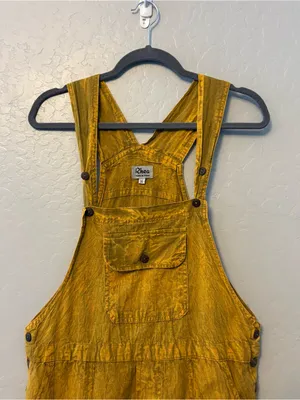 Rhea mustard yellow acid wash looking bohemian overalls size medium thumbnail 3