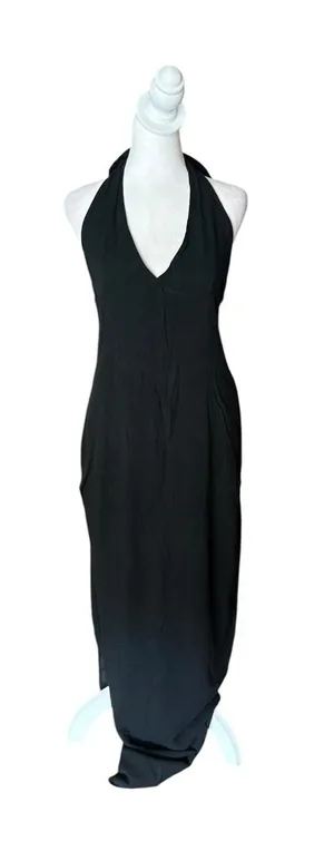 White Fox Black Sun kissed Glow Maxi Dress Halter Linen Blend Womens Large NEW thumbnail 1