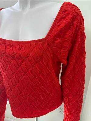 ANTHROPOLOGIE Maeve‎ Popcorn Long Sleeve Square Neck Red Tee Large thumbnail 8