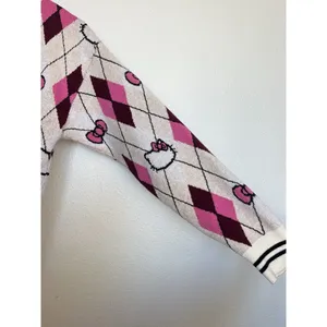 Hello Kitty Argyle Knit Cardigan Sweater Pink Burgundy Preppy Coquette Mall Y2K thumbnail 3