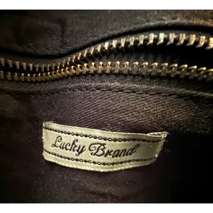 Lucky Brand Leather Crossbody Purse Black Red Embroidered Boho Tassel EUC thumbnail 11