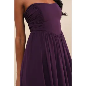 NWT Lulus Luxe Favorite Dark Purple Strapless Ruched Maxi Dress Bridesmaid Sz M thumbnail 3