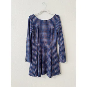 Anthropologie Jacquard A-Line Sweater Knit Mini Dress Navy Orange Size S thumbnail 2