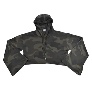 Tobi Womens Camo Cropped Hoodie Green Camouflage Bell Sleeve Pullover Small thumbnail 3